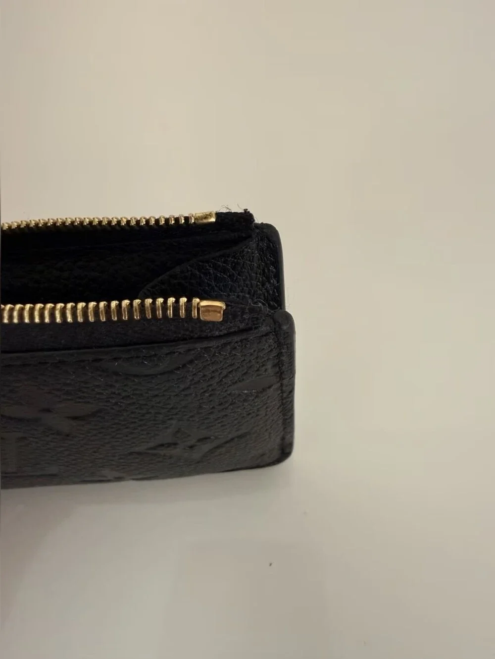 Louis Vuitton Black Embossed Leather Card & Key Pouch with Gold Charm